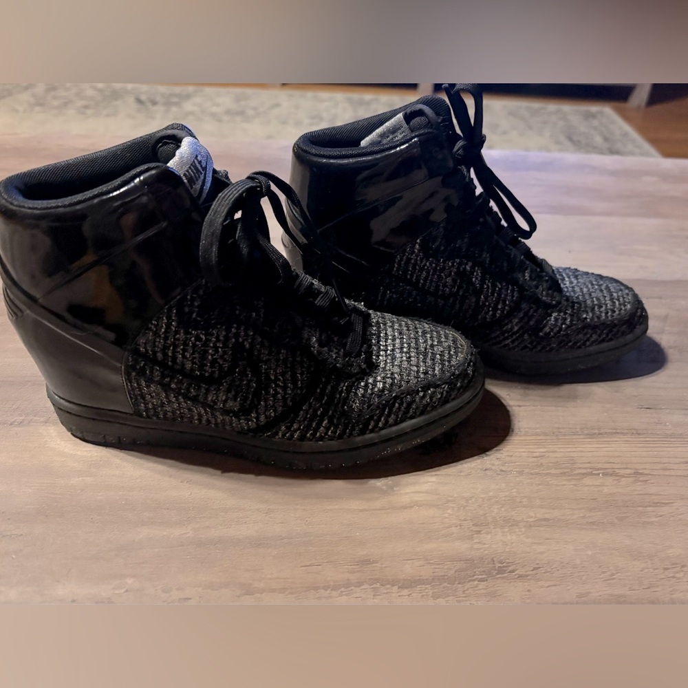 Nike Black and silver sky hi dunks